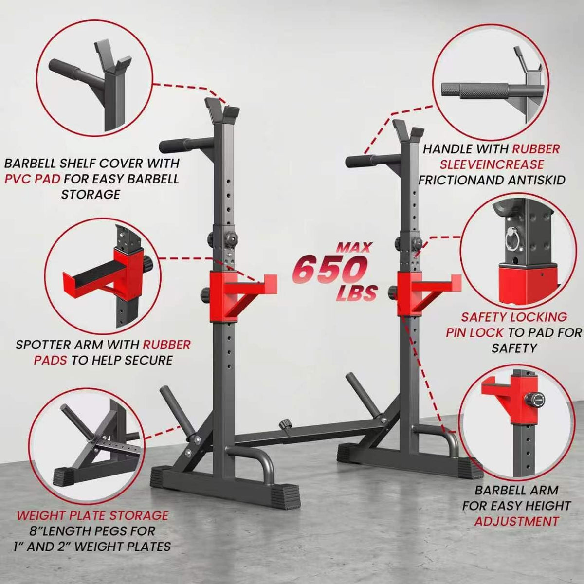 Adjustable Squat Rack 650 LBS