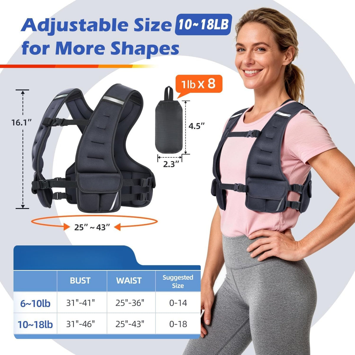 Adjustable Women Weighted Vest 10-18lb